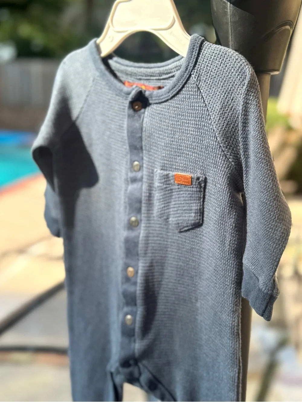 7 For All Mankind Gray Waffle Knit Footed One-Piece Sleep Suit, 6-9M
